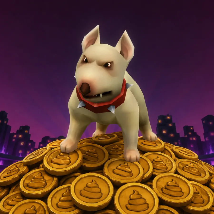 The dog on a pile of gold coins
